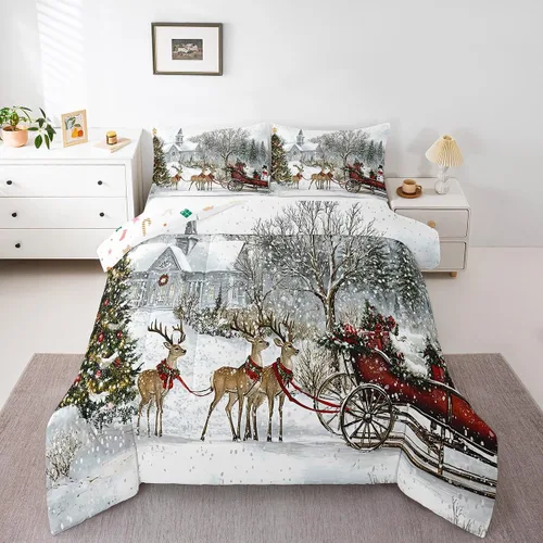 Miniatura 10 de Erosebridal Juego de edredón con gorro de Navidad, calcetines de Navidad, regalo de Navidad, decoración de ropa de cama, relleno de edredón de Feliz