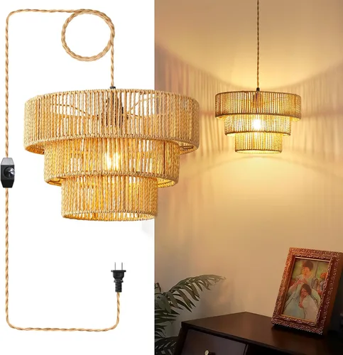 Miniatura 8 de Lámpara colgante enchufable, lámpara colgante con interruptor regulable, accesorios de luz colgante con cable de 15 pies, luz colgante con pantalla