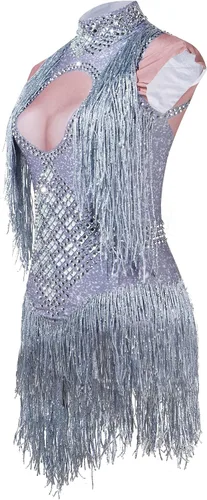 Miniatura 3 de YUANTONG Traje de drag queen brillante con diamantes de imitación plateados, talla única, elástico, trajes de baile de salsa latina de jazz latino