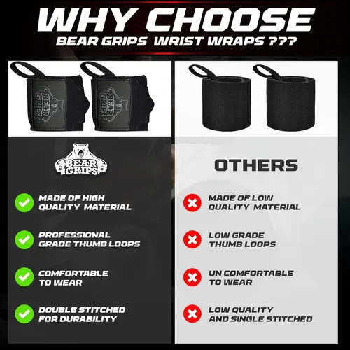 Miniatura 6 de Bear Grips Muñequeras para levantamiento de pesas Correas de muñeca para levantamiento de pesas Muñequeras de gimnasio extra fuertes Dos