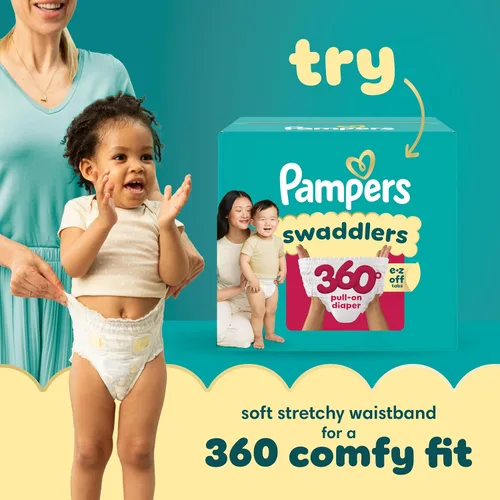 Miniatura 12 de Pampers Pañales Swaddlers, talla 1 (8-14 libras), 32 unidades, hipoalergénicos, absorbentes, mantiene al bebé seco y cómodo, desechable, seguro