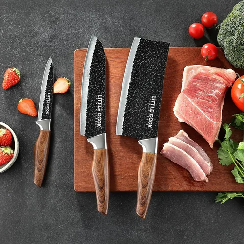 Miniatura 6 de 3 piezas de cuchillo de chef, juego de cuchillos de chef Little Cook, incluye cuchillo de chef de 7 pulgadas, cuchillo de carnicero de 7 pulgadas