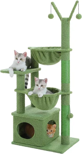 Miniatura 8 de MUTTROS Árbol de gato Cactus de 40" con torre para gatos, hamaca de alfombra grande de metal, poste para arañar para gatos de interior con Verde