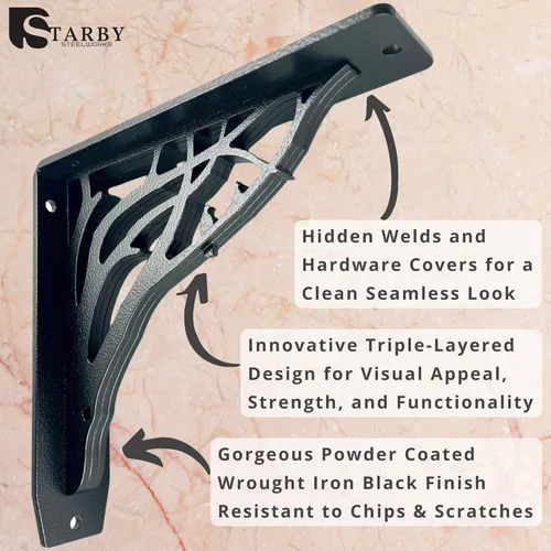 Miniatura 4 de Starby Angel Oak - Kit de soporte de estante resistente, 8 x 8 pulgadas, juego de dos soportes de metal para estanterías, estantes de madera, repisa