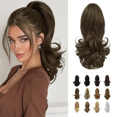 Miniatura 32 de Sofeiyan Extensión de cola de caballo de 11 pulgadas con clip de garra, extensiones de cabello con cola de caballo, cola de caballo larga y rizada