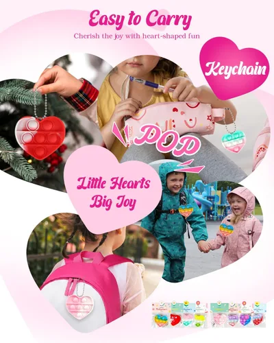 Miniatura 7 de Paquete de 56 juguetes para ansiedad y tarjetas prellenadas para el día de San Valentín para el aula de los niños, mini juguetes