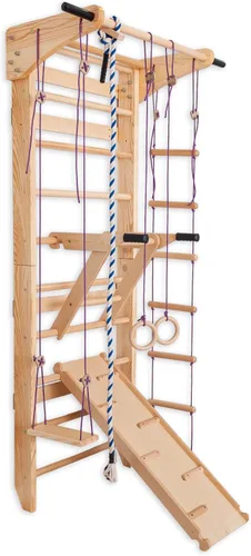 Barras de pared de escalera sueca con barra de dominadas para niños y adultos, barras de madera para gimnasio en casa con anillos de gimnasia,