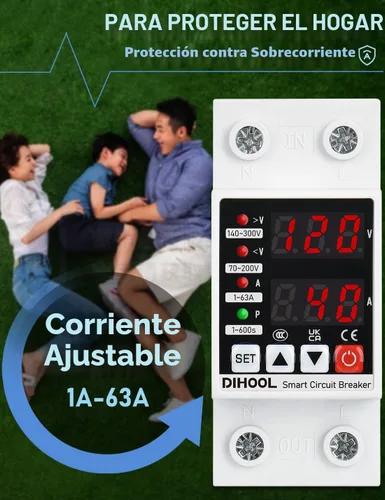 Miniatura 7 de DIHOOL Protector de voltaje ajustable 110V 220V, corte de bajo/alto voltaje y protección contra sobrecorriente, subvoltaje 70-200V, sobretensión