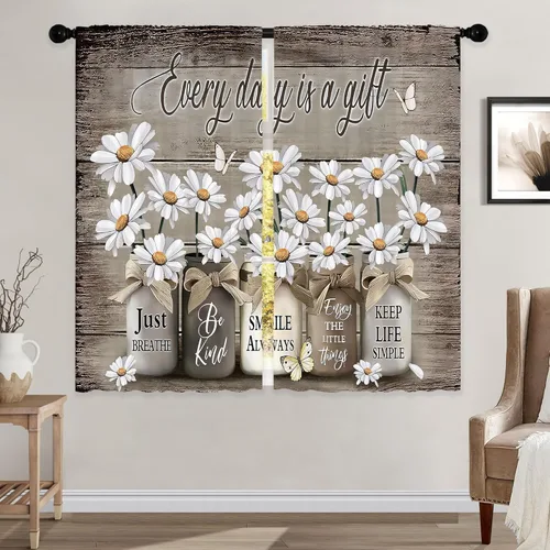 Miniatura 44 de Cortinas de Cocina de Girasol Estilo Granja, Cortinas de Ventana Cortas Pequeñas de Café con Flores Rústicas Florales del Campo, Cortinas de Ventana