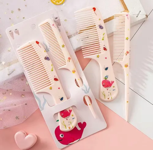 Miniatura 4 de Juego de peines para el cabello para niñas y niños, peine de plástico antiestático portátil para peluquería (verde)