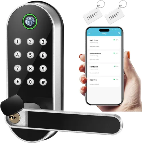 Cerradura inteligente de puerta con huella dactilar y manija con teclado – Sin más llaves perdidas, entrada sin llave y acceso remoto para el hogar,