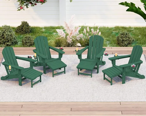 Miniatura 13 de KINGYES Silla Adirondack plegable ajustable con otomana retráctil, silla reclinable Adirondack de polietileno de alta densidad con soporte