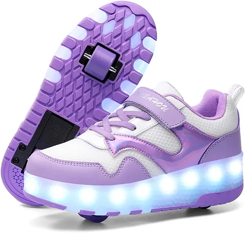 Miniatura 8 de HHSTS Zapatos para niños – Nuevos mejorados con ruedas zapatos de luz LED de colores patines rodantes brillantes zapatos de patinar regalos simples