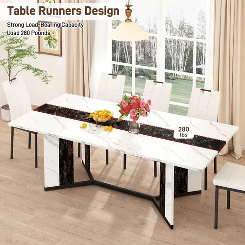Miniatura 3 de Juego de mesa de comedor de 7 piezas para 4, 6 personas, mesa de cocina grande de madera larga de 71 pulgadas con 6 sillas acolchadas con mesa