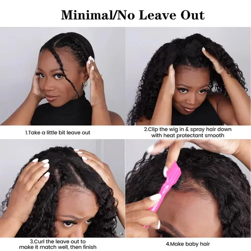 Miniatura 5 de ISEE Peluca de 18 pulgadas con parte en V con ondas de agua, cabello humano, sin dejar fuera, pelucas brasileñas sin pegamento con parte en U