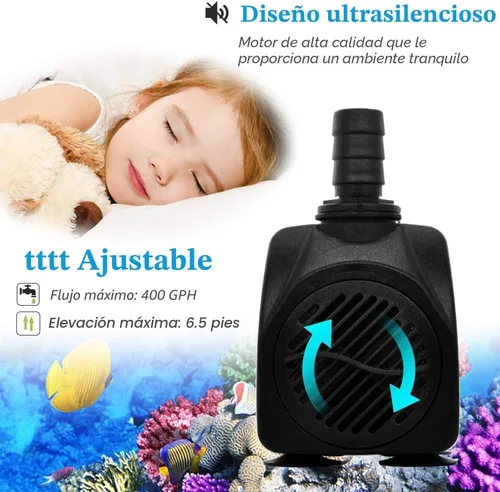 Miniatura 3 de PULACO Bomba sumergible de 400 GPH con tubo de 5 pies, (1500L/H 25W) bomba de agua de fuente duradera para fuente de estanque, acuarios, tanque