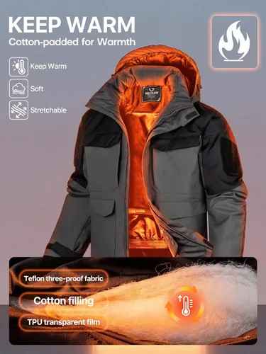 Miniatura 3 de FREE SOLDIER Chaqueta de esquí impermeable para hombre, abrigo cálido de invierno para nieve, snowboard con múltiples bolsillos, capucha desmontable