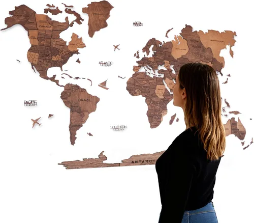 Miniatura 11 de Arte de pared de madera 3D hecho a mano con mapa del mundo en relieve, decoración de pared grande, rastrea tus viajes por el mundo - Especial