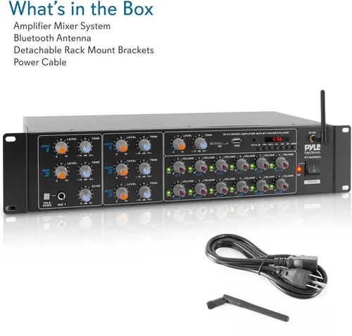 Miniatura 8 de Pyle Amplificador de potencia Bluetooth inalámbrico de 8 canales, montaje en rack de 4000 W, mezclador de sonido multizona, sistema de caja