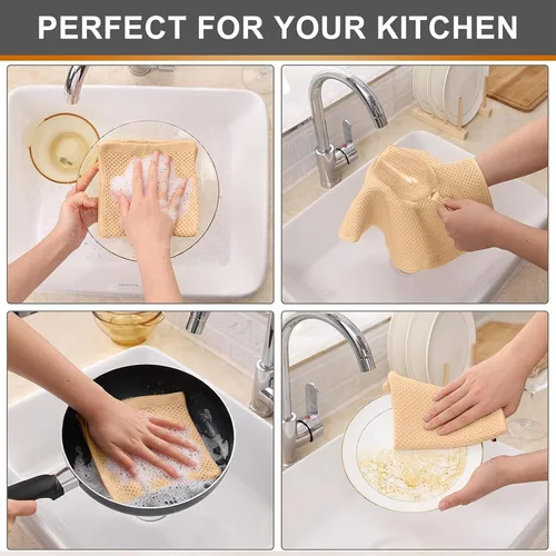 Miniatura 4 de Kitinjoy - Paños de cocina de 100 % algodón (12 x 12 pulgadas, albaricoque), paquete de 6 paños de cocina de tejido gofrado ultra suaves