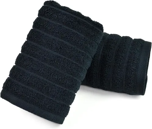 Jacquotha Paquete de 2 toallas de mano de baño (negra) acanaladas, toallas faciales de algodón para habitación de invitados y spa, 13 x 29 pulgadas,