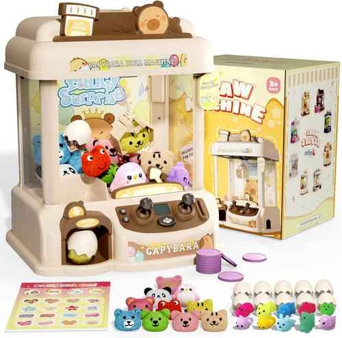 Miniatura 7 de Capybara - Mini máquina de garras para niños, portátil, funciona con pilas, con 10 juguetes de peluche y 10 cápsulas, modo silencioso, juego