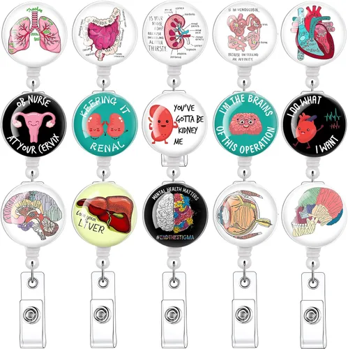 Miniatura 21 de Paquete de 15 carretes de insignia con diseños de tortuga, cerdo y vaca, portainsignias retráctiles, clip retráctil para tarjeta de identificación