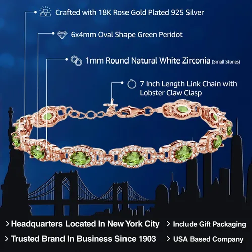 Miniatura 7 de Gem Stone King 18K Rose Gold Plated Silver Oval Gemstone Birthstone Tennis Bracelet For Women Oval 6X4MM 7 Inch With 1 Inch Extender Fine
