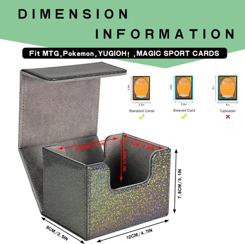 Miniatura 4 de Dmoicols Caja de almacenamiento de tarjetas coleccionables de cuero, caja horizontal individual (punto negro brillante)