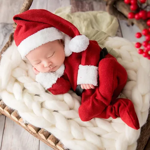 Miniatura 3 de ForBaysy Accesorios de Fotos de Navidad para Bebé Recién Nacido Traje de Sesión de Fotos para Niños y Niñas Disfraz Mono Rojo con Gorro de Navidad