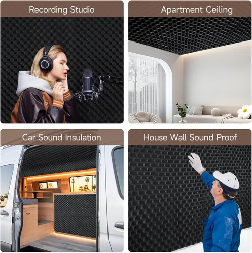Miniatura 4 de Espuma de Aislamiento Acústico Autoadhesiva y Gruesa con Forma de Huevera, 13.99 pies cuadrados x 1.77 pulgadas de Grosor, 50+kg/m³, Resistente al