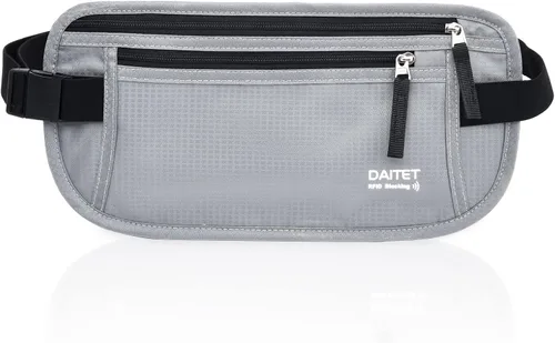 Miniatura 14 de DAITET Cinturón de dinero, soporte para pasaporte, cartera de viaje oculta segura con bloqueo RFID, riñonera encubierta (negro), Negro, Rfid