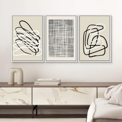 Miniatura 621 de SIGNWIN Lienzo enmarcado para pared, arte con pinceladas de flujo neutro en tonos beige abstractos, ilustraciones, arte moderno, decorativo