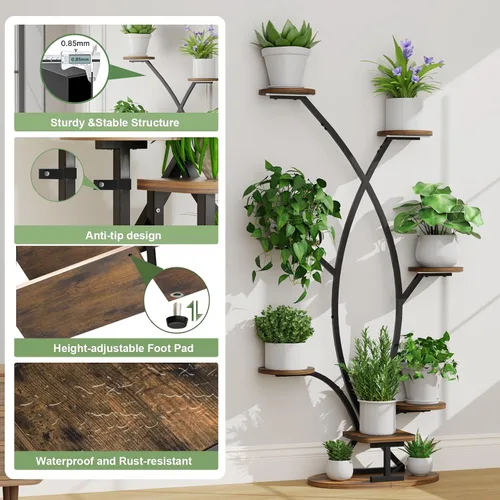 Miniatura 4 de Soporte para plantas de interior con luz de crecimiento, estante esquinero de 8 niveles para plantas de interior, estante de plantas de 57 pulgadas