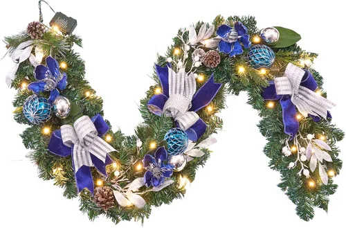 Miniatura 18 de Guirnalda de Navidad rosa de 6 pies para puerta delantera con 30 luces LED con temporizador, guirnalda festiva iluminada para vacaciones con copo