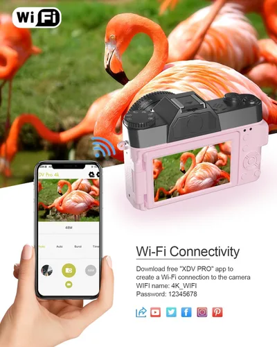 Miniatura 4 de 2024 Actualización VJIANGER Cámara Digital para Fotografía y Videoblogs para YouTube con WiFi, Pantalla Giratoria de 180°, Zoom Digital 16X, Lente