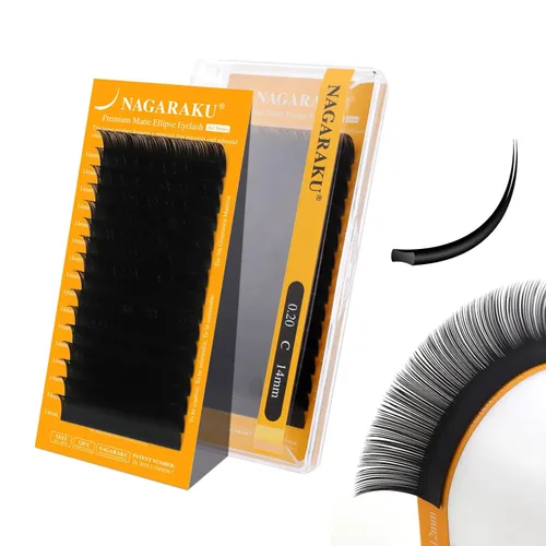 Miniatura 102 de NAGARAKU Extensiones de pestañas elipse con puntas abiertas planas, pestañas individuales de 0.006 in, rizo C, bandeja de mezcla de 0.315-0.591 in
