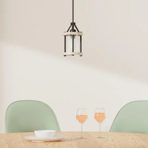Miniatura 2 de Lámpara Colgante de Granja, Accesorios de Luz Colgante de Madera Blanca Rústica y Jaula de Metal con Vidrio, 43 Pulgadas Ajustable para Techo Plano