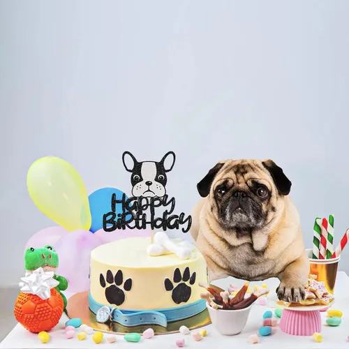 Miniatura 7 de Decoración para tartas de bulldog francés de feliz cumpleaños, decoración de pastel de baby shower, suministros para fiesta de cumpleaños
