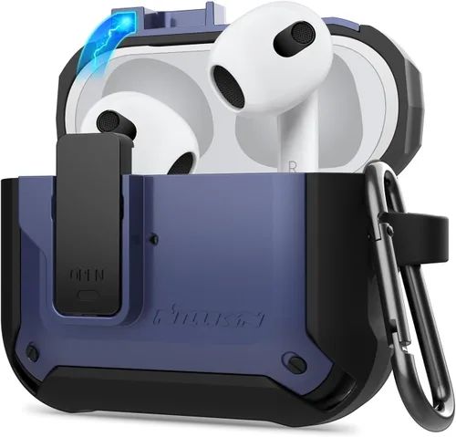 Nillkin Funda para Airpods 3 con bloqueo magnético seguro, funda protectora para Airpods 3 con llavero de metal, cuerpo completo a prueba de golpes