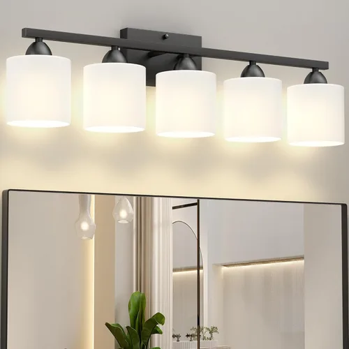 Miniatura 14 de Luces de baño negras sobre espejo, lámpara de tocador anti-óxido para baño, moderna lámpara de pared de 2 luces para sala de estar, base estándar
