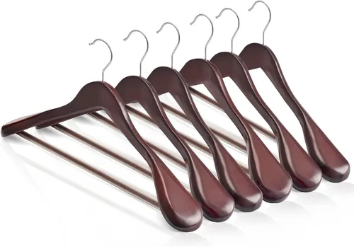 Miniatura 16 de HOUSE DAY Perchas de madera maciza de alta calidad para mujer, perchas de madera de hombro ancho, perchas para trajes con barra antideslizante