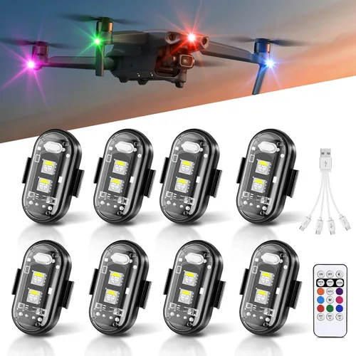 8 luces estroboscópicas LED inalámbricas, luz estroboscópica LED inalámbrica de alto brillo, 8 colores, 10 modos de flash, carga USB, impermeable,