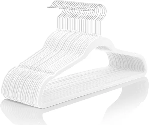Miniatura 15 de MIZGI Perchas de Terciopelo Premium (Paquete de 50) Resistentes - Perchas de Fieltro Antideslizantes - Percha de Traje de Terciopelo Negro - Ganchos