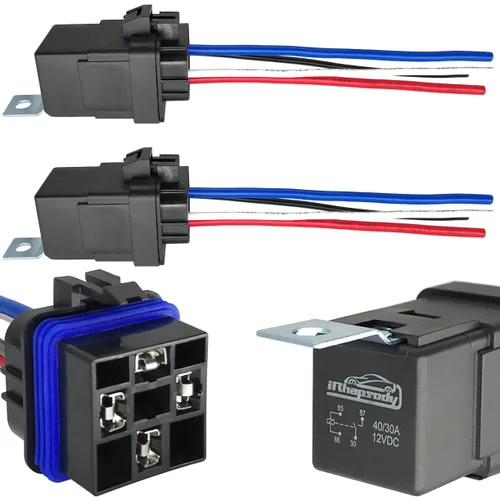 Miniatura 10 de Relé impermeable de 4 pines 40/30AMP 12V CC con cables de alta resistencia, relé automotriz SPST, paquete de 1