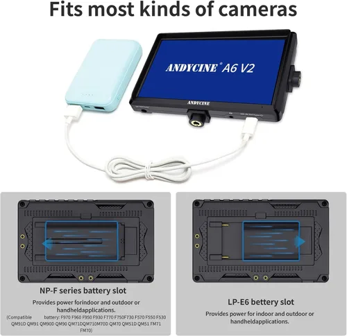 Miniatura 6 de ANDYCINE Monitor de campo HDMI A6 V2 de 6 pulgadas 1920 x 1080 con brazo de inclinación HDMI de entrada y salida 4k, salida de potencia, batería