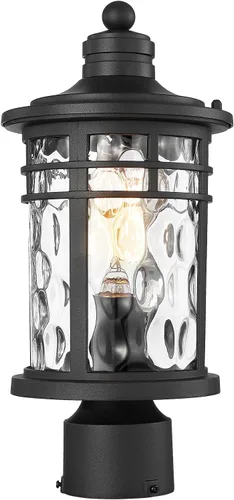 Miniatura 19 de Darkaway Luz de poste al aire libre, lámpara de poste de luz, carcasa de aluminio impermeable con vidrio ondulado ámbar para entrada de camino