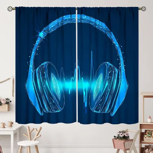 Miniatura 33 de Cortinas de notas musicales, rústicas, mágicas, notas musicales, arte retro, piano y violín, cortina con bolsillo para barra para dormitorio, sala