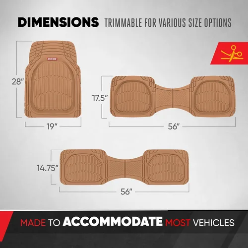 Miniatura 5 de Motor Trend FlexTough - Alfombrillas de Goma Beige Originales para Vehículos de 3 Filas, Delantera y Trasera 2ª Fila Plato Hondo Todo Clima