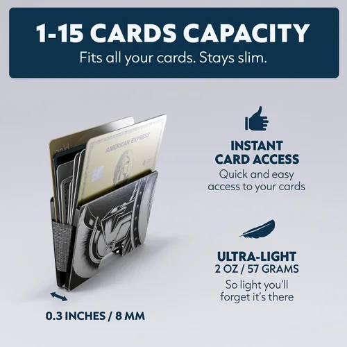 Miniatura 11 de Cartera de aluminio impresa 2.5D para hombres: clip delgado para dinero y tarjetero con barniz selectivo táctil. Bloqueo RFID mejorado, compacto